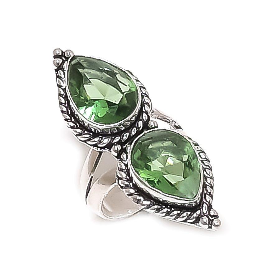 Натуральный камень Цаворит Ручная работа Серебро 925 пробы Кольцо Размер 7 ETC-13955