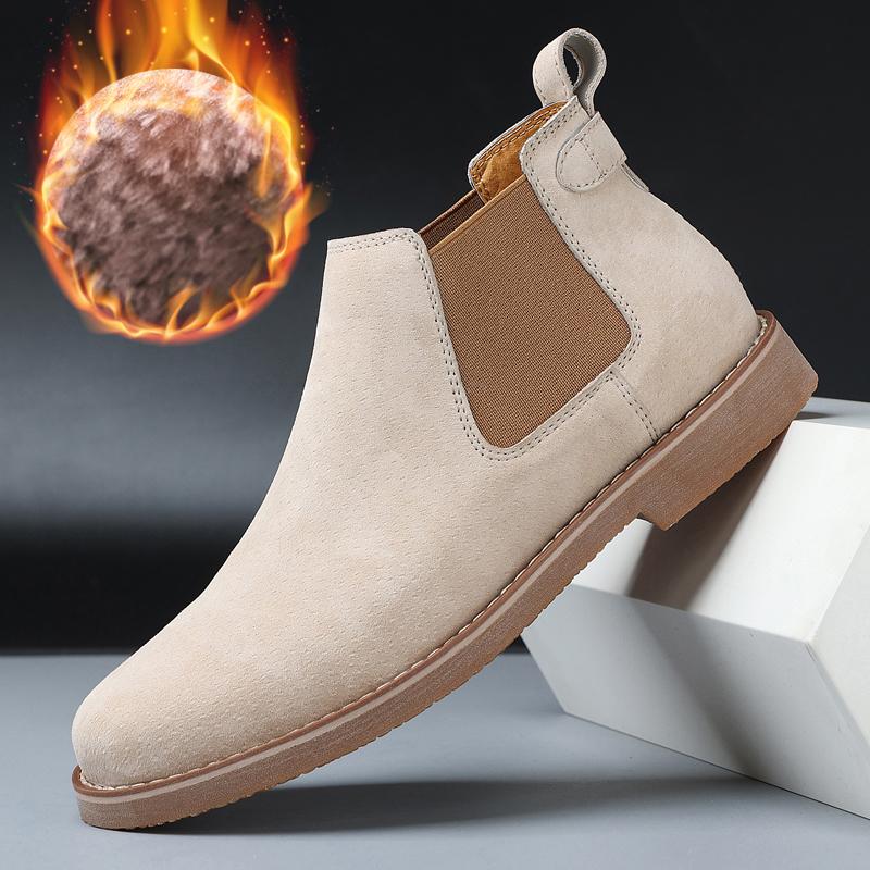 Весна и осень 2024 года. Классические британские туфли «Челси» из коровьей замши. Новые мужские ботинки средней длины. Кожаные высокие короткие ботинки для мужчин.