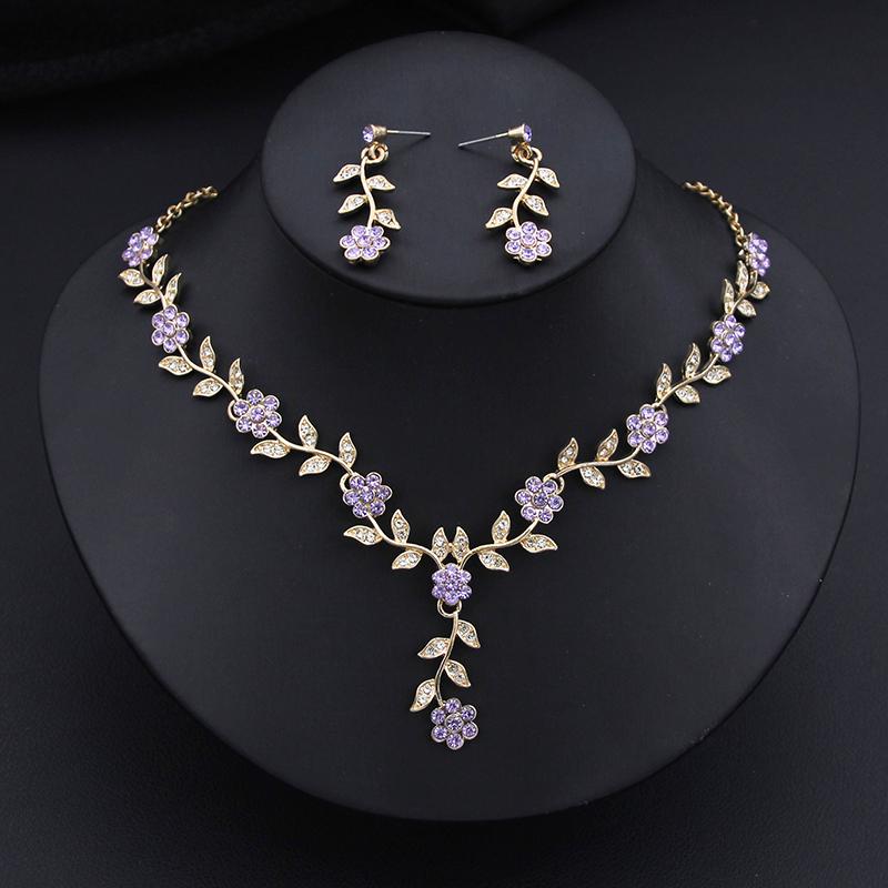 Fashion Pendants Necklace Earrings Sets for Women Flower Jewelry Set Bridal Wedding Choker Necklace Set Accessories