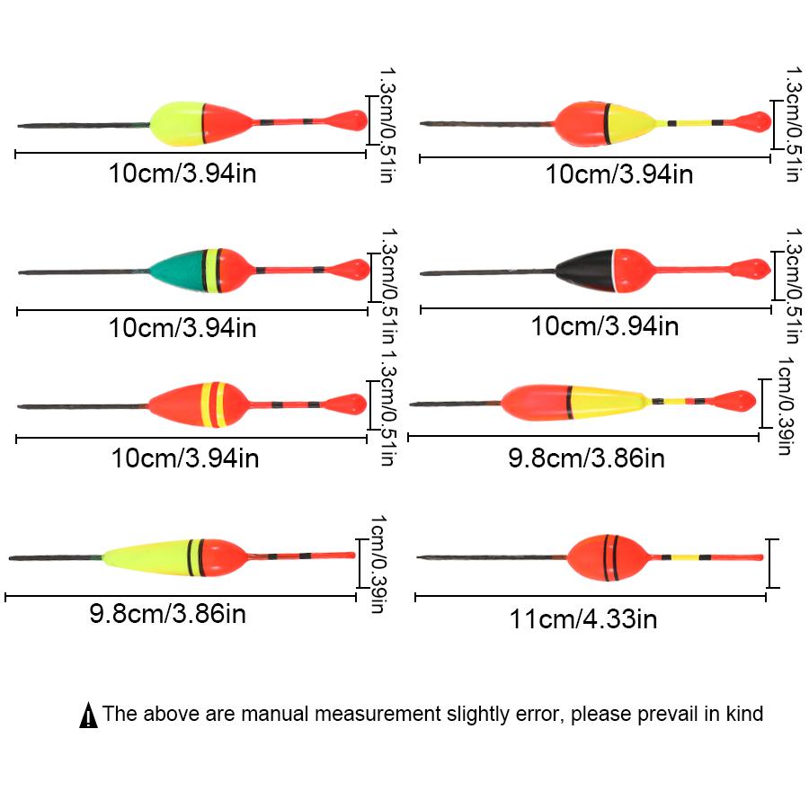 Набор из 8 поплавков для рыбалки, поплавок для рыбы, поплавок для рыбалки с подсветкой, поплавок смешанного цвета регулируемого размера, рыболовные принадлежности