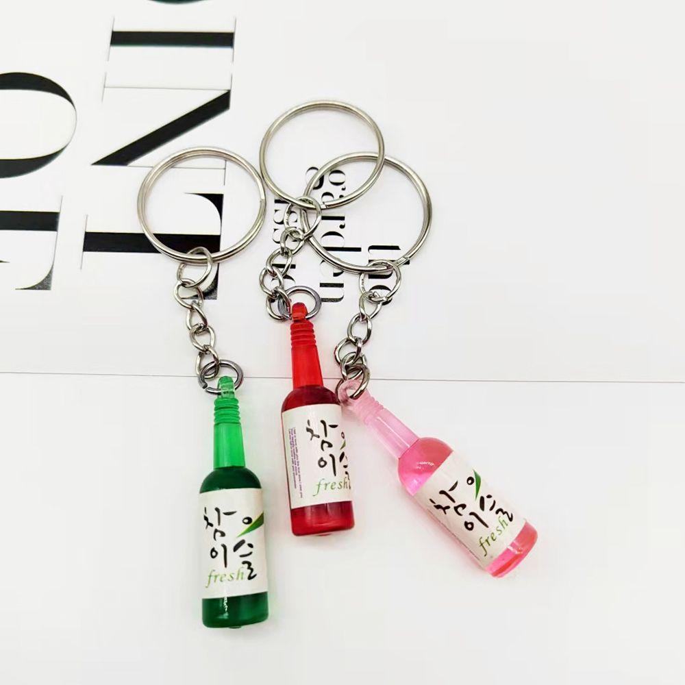 Korean Fashion Drink Soju Bottle Keychain 6 Colors Simulation Resin Beer Wine Trinket Women Keyring Jewelry Travel Gift Souvenir