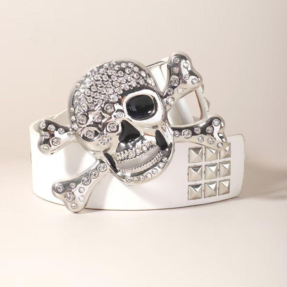 Y2K Skull Wide Waistband Adjustable Skeleton Belt Jeans Decor Black Rivet Belt Trouser Decoration