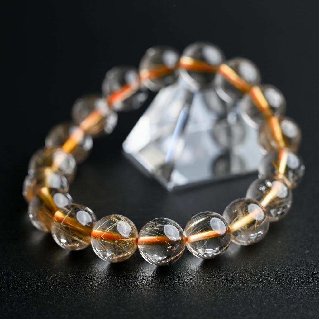 Эйгадо Рутиловый Кварц 11мм 17см Запястье Ограниченный Натуральная Сила Молитва Удача Фэн-шуй Браслет, Камень, Окружность, Единственный в своем роде, Издание,
