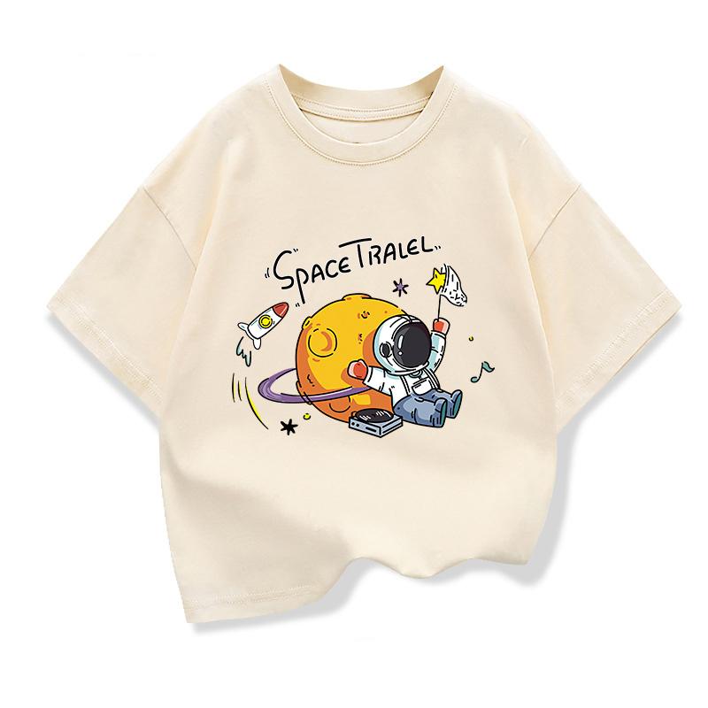 2025 New Kids Clothing Spaceman Travel Graphic Summer T-Shirt Boy And Girl Fashion Tops Teen Boys Loose Short Sleeve Tee