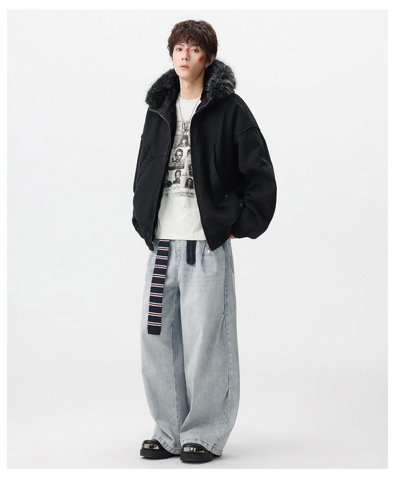 Men's Winter Retro Haute Couture Cotton Jacket with Fur Collar, Plus Velvet Thickened, Warm Outerwear.