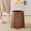 Imitation Wood Grain Trash Can Garbage Portable Round Retro Decorative Open Top Wastebasket for
