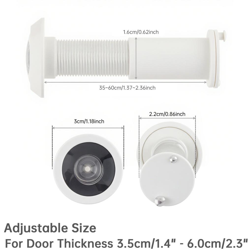 White Solid Brass 16mm Door Peephole 200 Degree View HD Lens Privacy Cover Universal 35-60mm Doors Heavy Duty