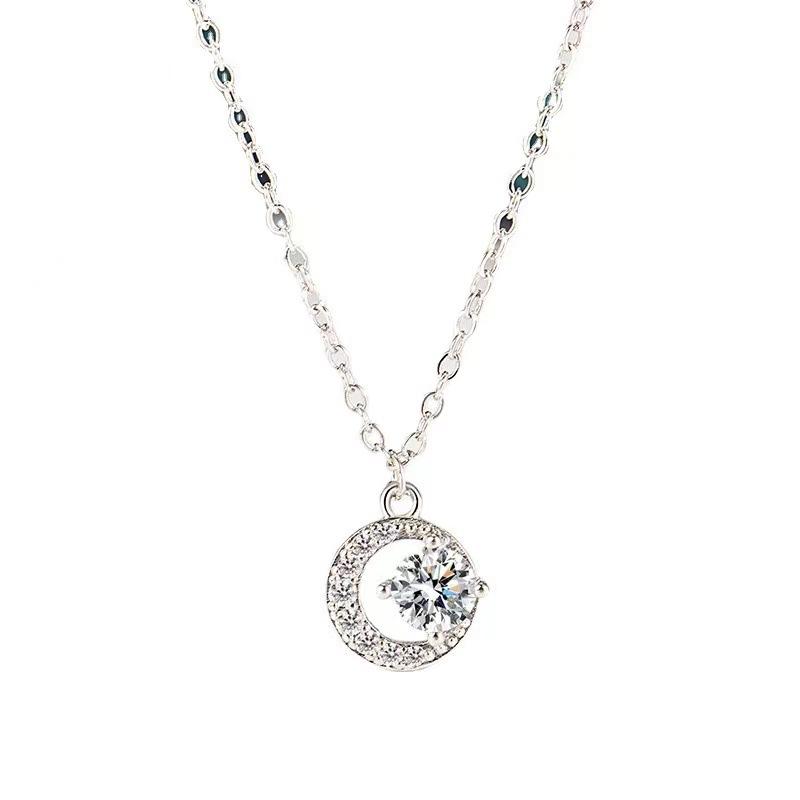 Круглое бриллиантовое колье Moon для женщин с легким роскошным нишевым дизайном. Высококачественная простая и универсальная цепочка на ключицу.
