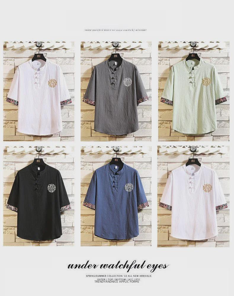 Футболка буддийская мужская в китайском стиле из льна Hanfu Zen