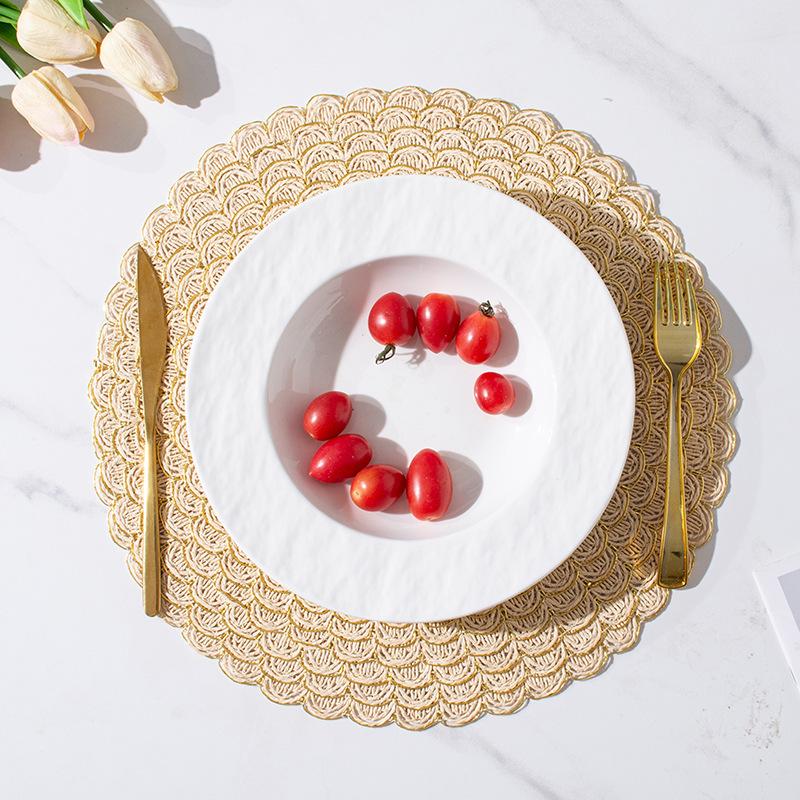 Japanese Paper Woven Placemat Non-slip Thermal Insulation Mat Round Household Coffee Coaster Western Food Mat Decoration Pads