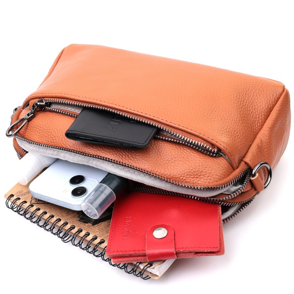 Spacious Bag for Women with Pockets Made of Genuine Leather Vintage 22601 Brown