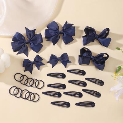 26Pcs/Set Ribbon Hair Bows Clips Hair Tie Set for Girls Navy Blue Classic Bowknot Hairpin Headwear Kids Hair Accessories Gifts