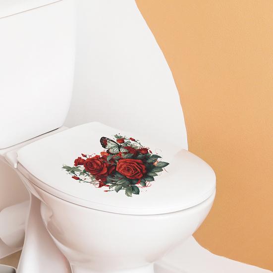 Наклейка на унитаз, съемная водонепроницаемая крышка из ПВХ для гостиной, ванной комнаты, настенное искусство, цветочная крышка для унитаза, День Святого Валентина