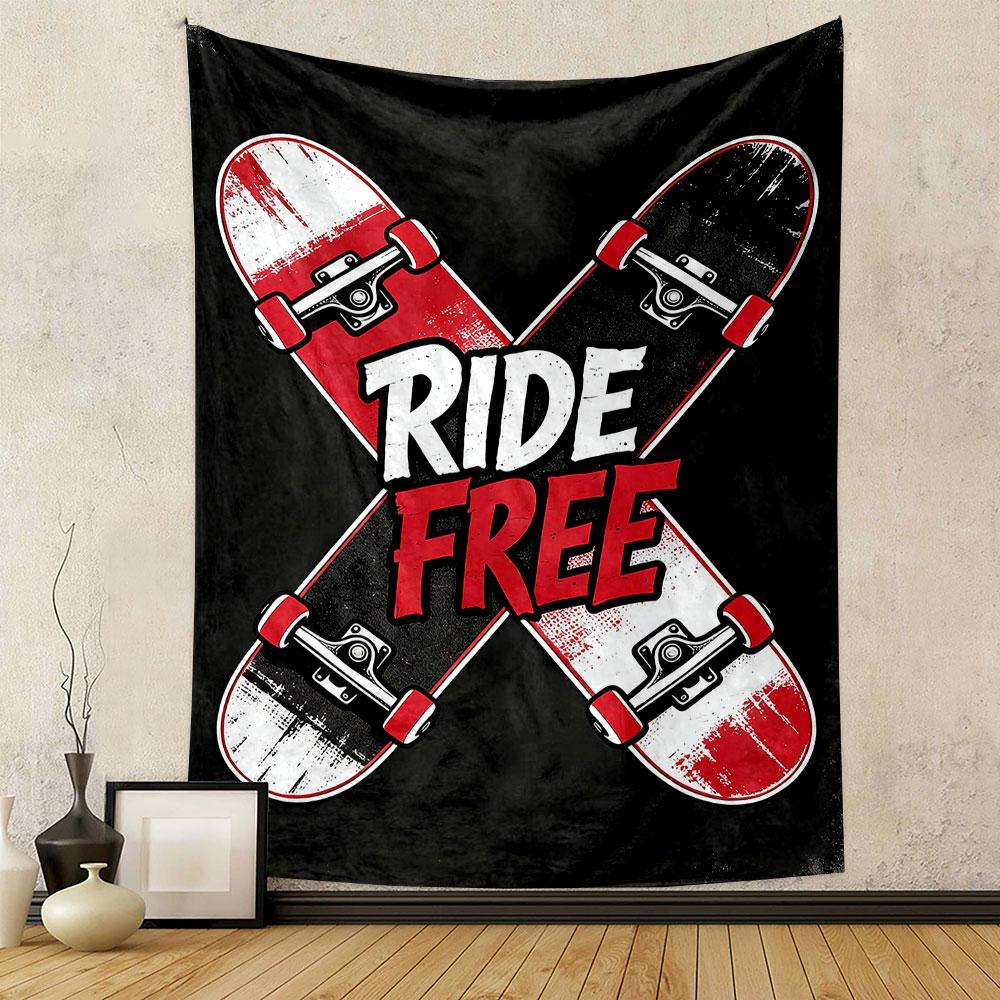 Ride Free Skateboard Design Patterned tapestry home decor, suitable for bedroom and living room, gift