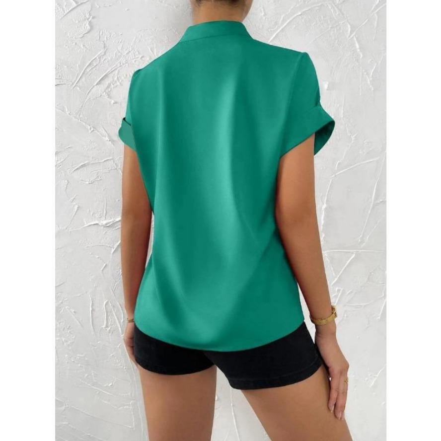 YYFS Women's Fashion Casual Summer Spring Solid Color Print Short Sleeve V-Neck Blouses & Shirts