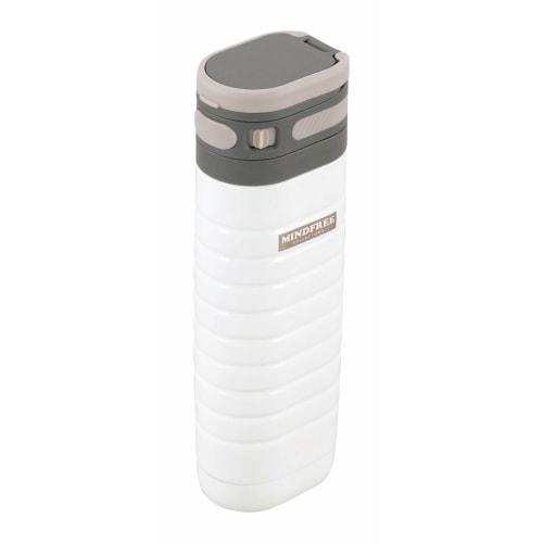 Kakusei MF-38W Mindfree 380ml White Water Bottle with Double Vacuum Wall, Insulates for Hot or Cold Drinks, One-Touch Opening with Handle, Rust-Resist