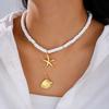 2 Piece Set Of  Fashionable Soft Pottery Starfish Shell Necklace Bosnia Beach Vacation Style Stacked Collarbone Chain