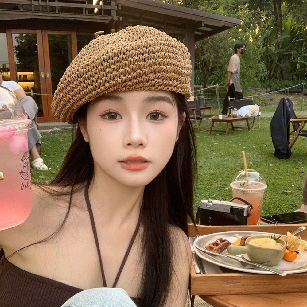 Summer Weave Cap Handmade Painter Hat Fashion Straw Beret Girls