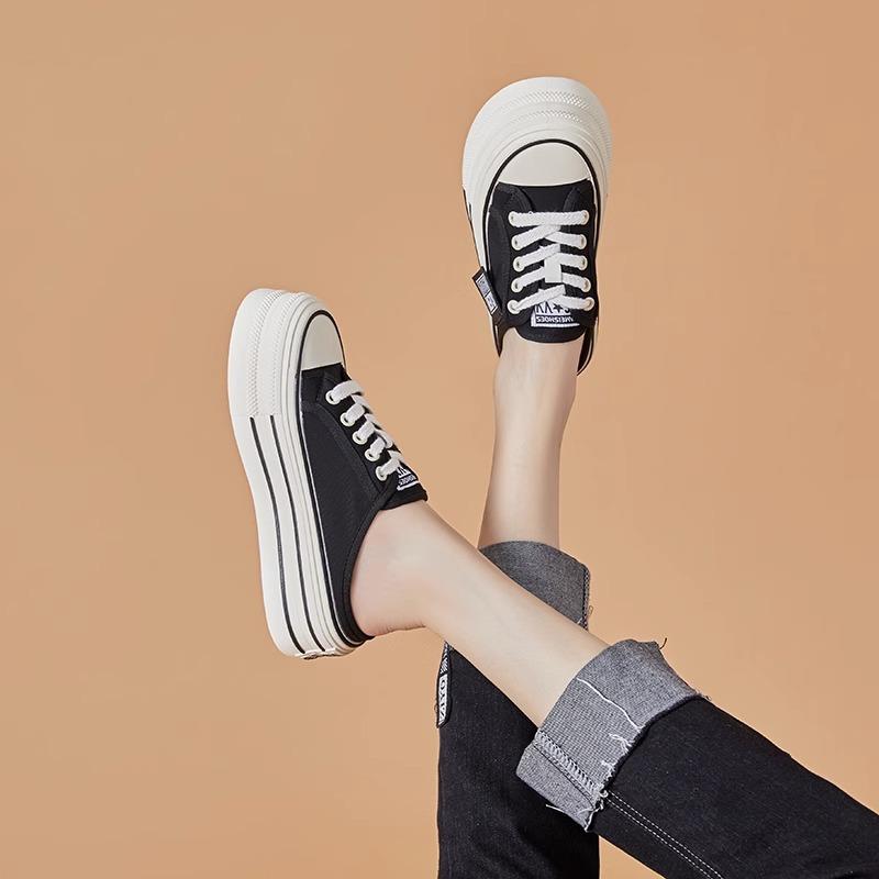 Half Slippers Women's Summer Wear 2025 New Internet Celebrity Explosion Small Thick Sole Heel Canvas Shoes