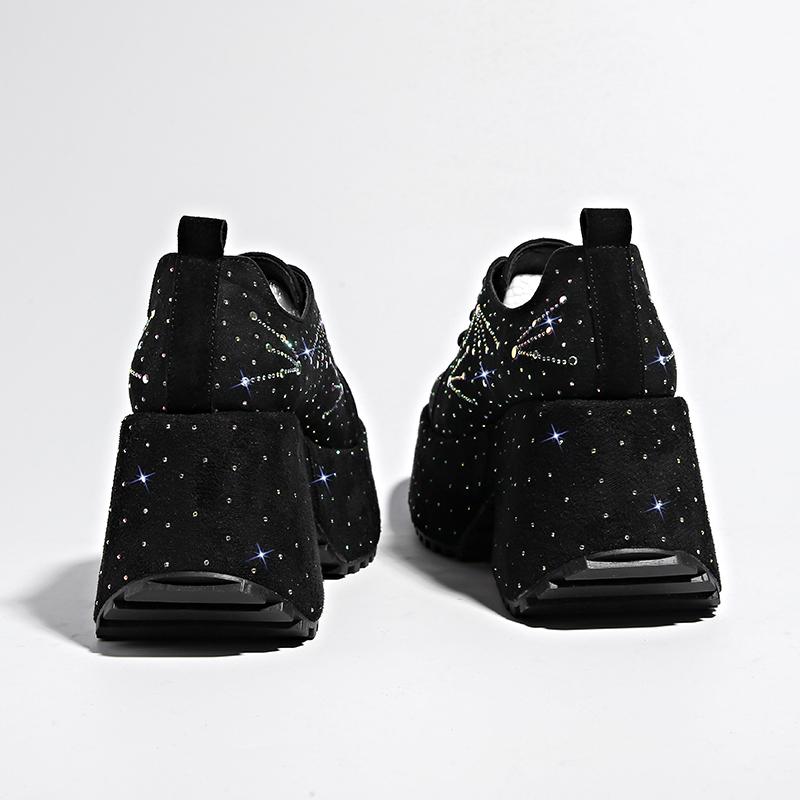 Дизайнерская осенне-весенняя женская кожаная обувь, новый стиль, туфли на платформе 10 см, кроссовки на платформе, туфли со стразами Tide Shine Bling