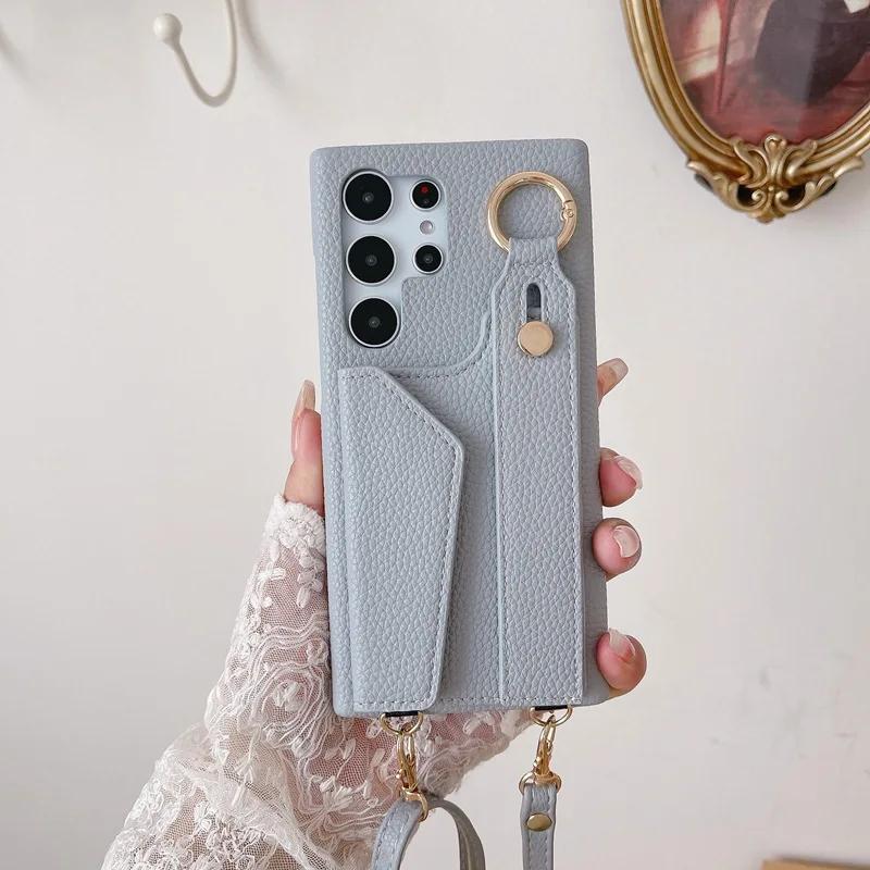 Ремешок на запястье Кроссбоди Чехол для телефона для Samsung Galaxy S24 S22 Ultra Plus S23 FE A15 A25 A35 A55 A24 A34 A54 A14 С держателем для карт