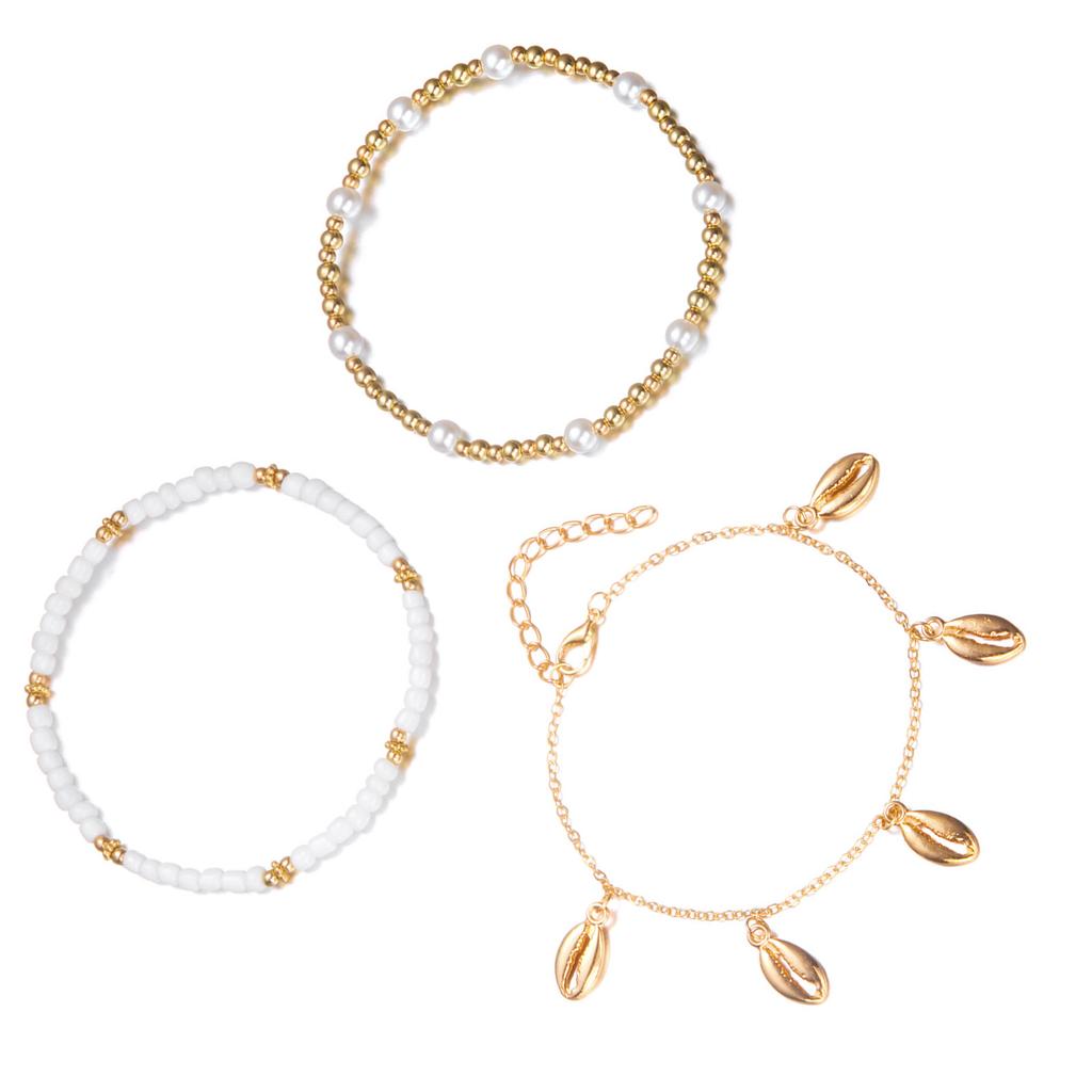 Layering Stackable Anklet For Women With Shell Starfish Beads Summer Beach Jewelry Alloy Faux Pearls Seaside Accessory