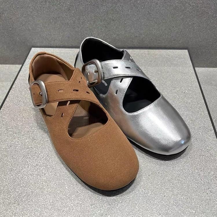 French retro cross strap Mary shoes women's spring new round head shallow mouth ballet flat shoes