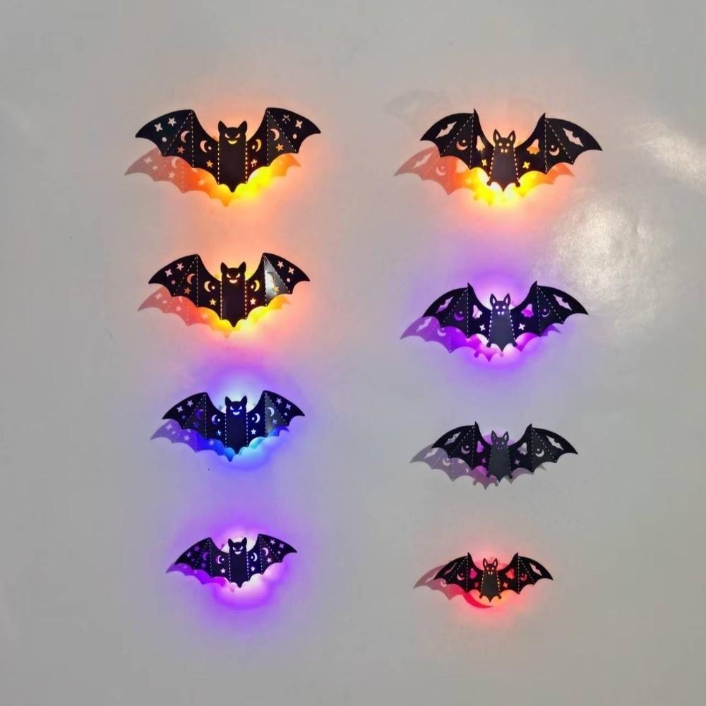 8Pcs PET Material Bat Wall Sticker Stereoscopic Bat Night Light For DIY Party Decorations