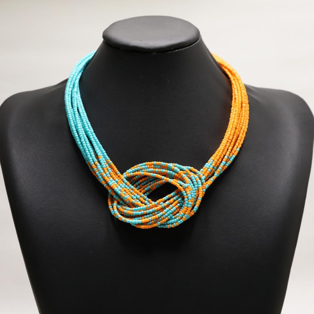 Bohemian Ethnic Style Multi-layer Color Blocked Rice Bead Necklace