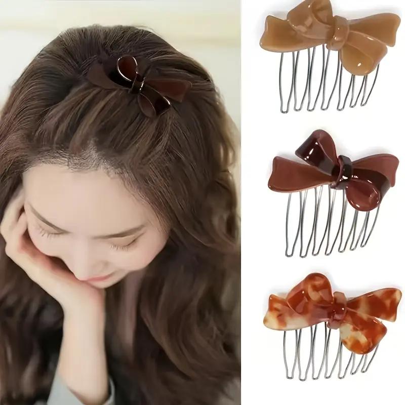 1PCS Elegant Acetate Bowknot Twist Hair Comb Princess Side Hair Clip Bangs Clip Hair Style Accessories