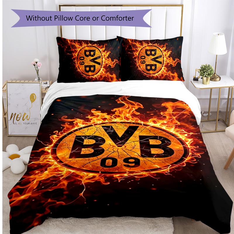 Borussia Dortmund Pattern Printed 3PCS Bedding Set Soft Skin-Friendly Washable Duvet Cover & Pillowcases Set All Season Bedroom