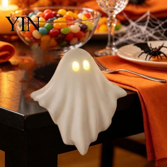 Spooky Room Accents Light Up Ghost Halloween Decoration, Cute LED Glowing Shelf Sitter, Ornaments Table Edge Figurine for Indoor Mantel Fireplace Home
