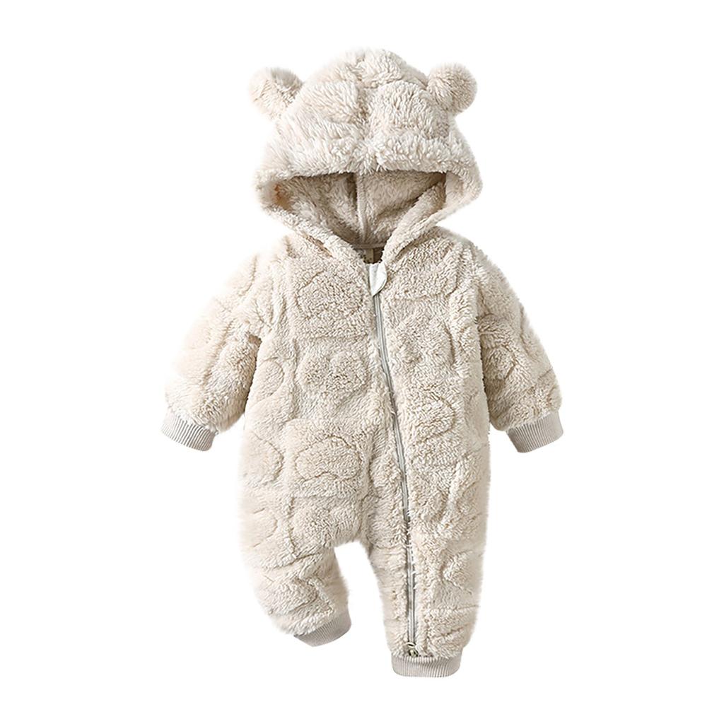 Baby Boy Girl Cute Bear Hooded Romper Snowsuit Infant Warm Fleece Jumpsuit