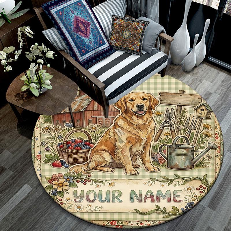 Custom Name,Vintage Farmland Wildlife Series pattern round rug,Carpet Rug for Living Room Bedroom Playroom ,Non-slip Floor Mat,Holiday Gifts and Birth