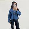Повседневная джинсовая однотонная рубашка женская с длинным рукавом и воротником Питер Пэн, рубашки на пуговицах для женщин 2025 года, весна-лето, свободная однобортная верхняя одежда