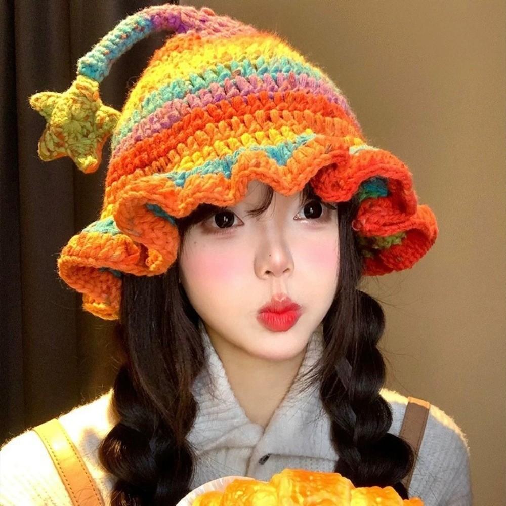 Hand-Crocheted Knitted Elf Hat Star Design Wizard Hat Cute Fairy Hat for Adult and Children