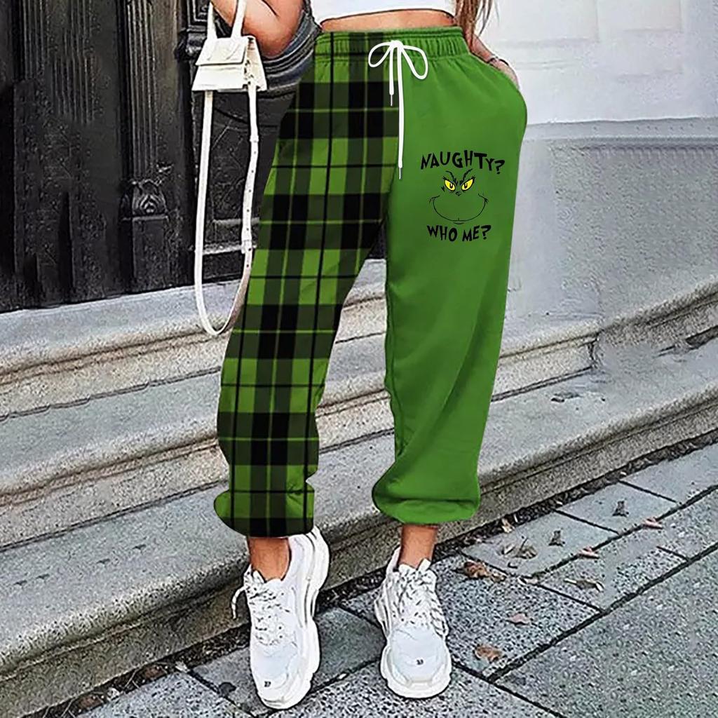 Women's Casual Fashion Christmas Printed Casual Pants, Sanitary Pants, Drawstring Elastic Waist Leggings