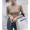 Spring and Autumn Women's Blouse Fashion Versatile Slim and Thin Solid Color High Elastic Mesh Large Elastic Long-sleeved Bottoming Shirt