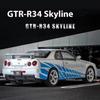 2024 Новинка 1:24 Nissan GTR R34 Skyline Supercar литой металлический сплав модель игрушечного гоночного автомобиля симулятор звукового и светового транспортного средства детский подарок