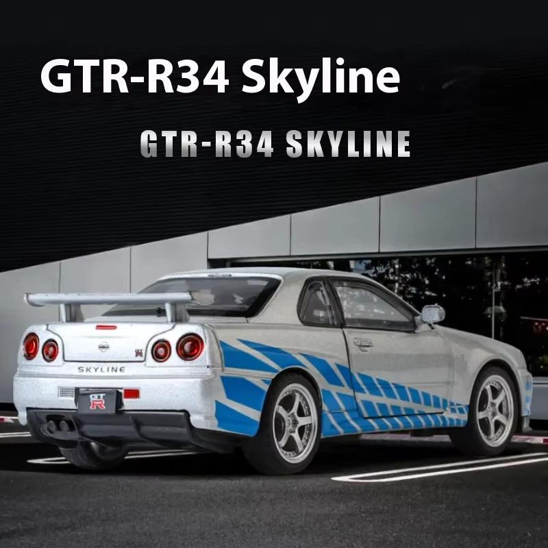 2024 Новинка 1:24 Nissan GTR R34 Skyline Supercar литой металлический сплав модель игрушечного гоночного автомобиля симулятор звукового и светового транспортного средства детский подарок