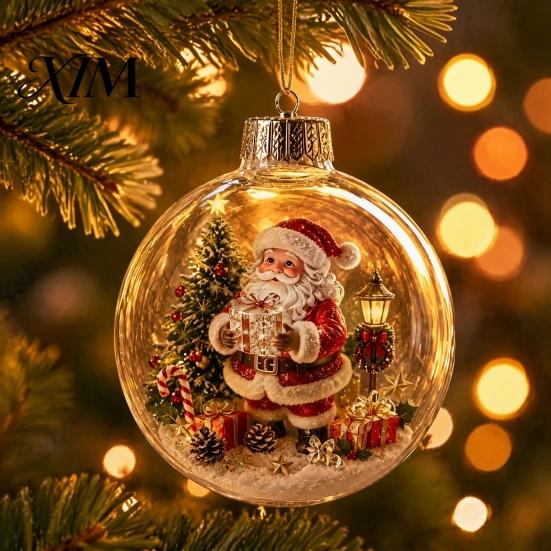 Christmas Gifts for Family Story Ornament, Acrylic Hanging Angel Santa Claus Holiday Home Decorations Candy House Designs, Ball Shape Festive