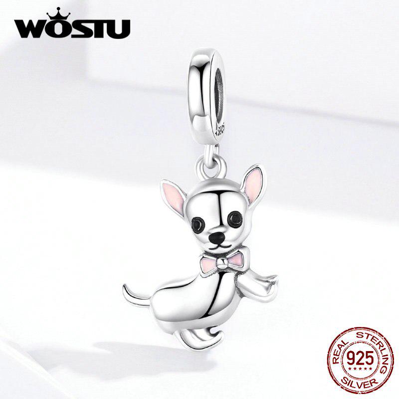 WOSTU Authentic 925 Sterling Silver Chihuahua Dog Charm Fit Original Bracelet DIY Beads