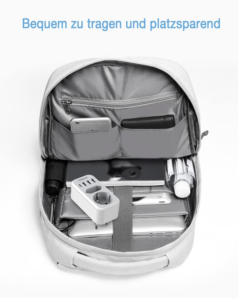 Tessan EU Multi Plug Power Adapter with 1/2 AC Outlets 3 USB Ports & 1 Type C Plug 6 In 1 Wall Socket Power Strip for Home Office