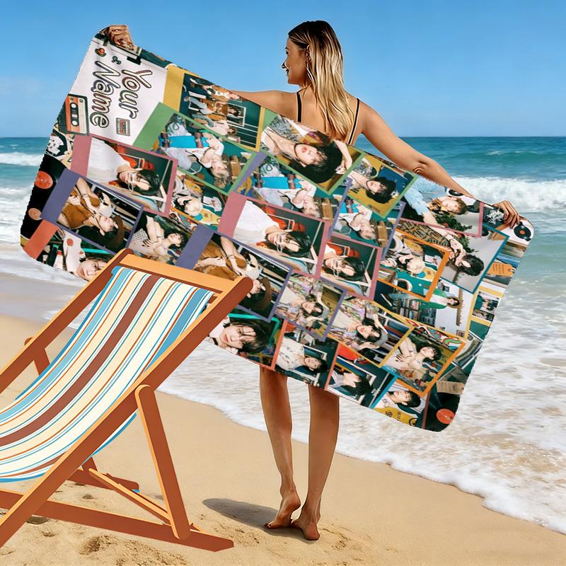Name Custom Seventeen Poster Print Beach Towel, Large Soft Quick Dry Towel for Beach Camping Swimming