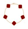 18K Gold V-Clover Bracelet with Red Agate & White Mother-of-Pearl