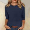 Women Casual T-shirt O-neck 3/4 Sleeve Pullover Tops Solid Color Slim Fit Tunic Tops Stretchy Tee Shirt Streetwear