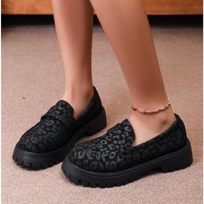 Женские модные леопардовые мокасины с застежкой-молнией на толстом каблуке и платформе, новинка 2024 года, повседневная обувь, большие размеры 35-43, Zapatos