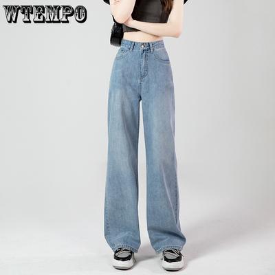 Джинсы с высокой посадкой и широкими штанинами для женщин, свободные джинсы прямого кроя в корейском стиле