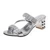 Summer  Women's Sandals and Slippers with Medium Heel Thick Heel Women's Slippers with Open Toe High Heel Rhinestones