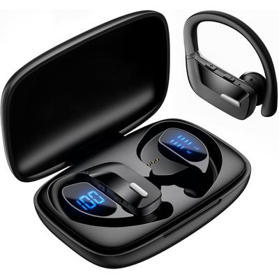 Спортивные беспроводные наушники Bluetooth наушники вкладыши с заушниками микрофон светодиодный дисплей зарядный футляр наушники-вкладыши гарнитура для тренировок тренажерный зал